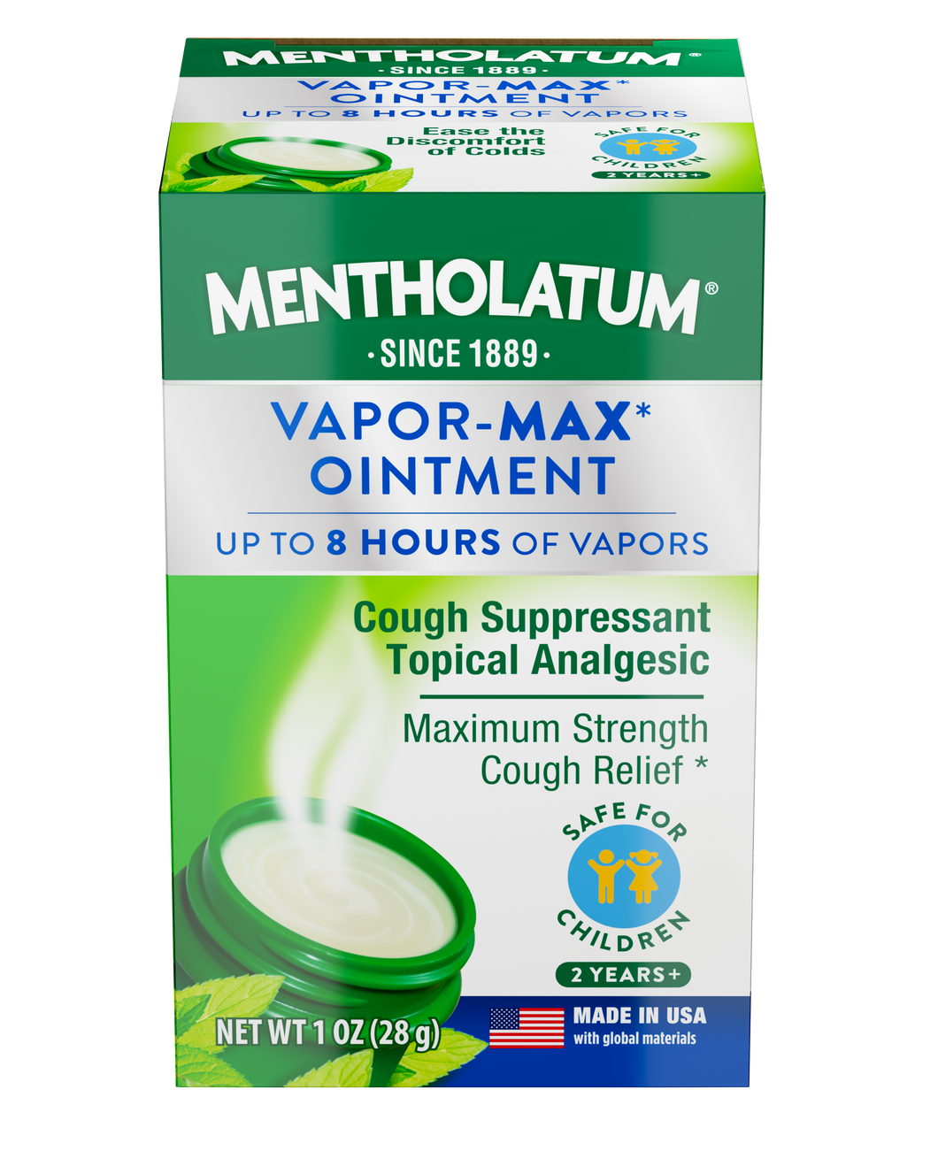 Mentholatum Vapor-Max Vaporizing Ointment, Medicated Cooling Vapors, Max Strength Cough Relief 1 oz