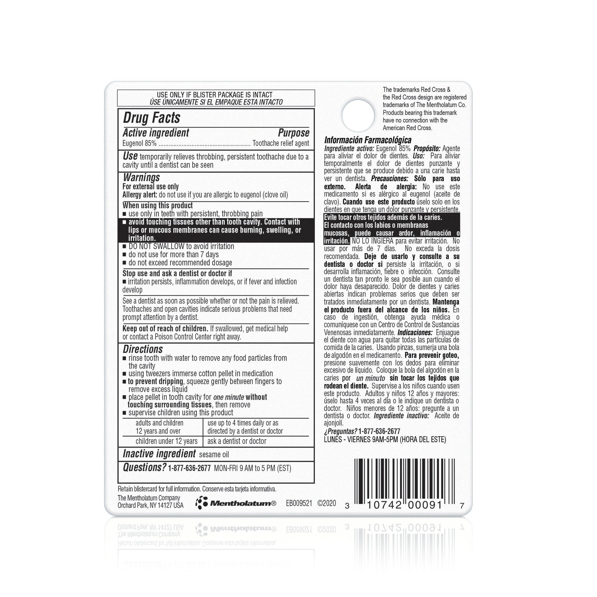 Toothache Red Red Cross Toothache Medication Kit with Eugenol Oil - MentholatumOintment